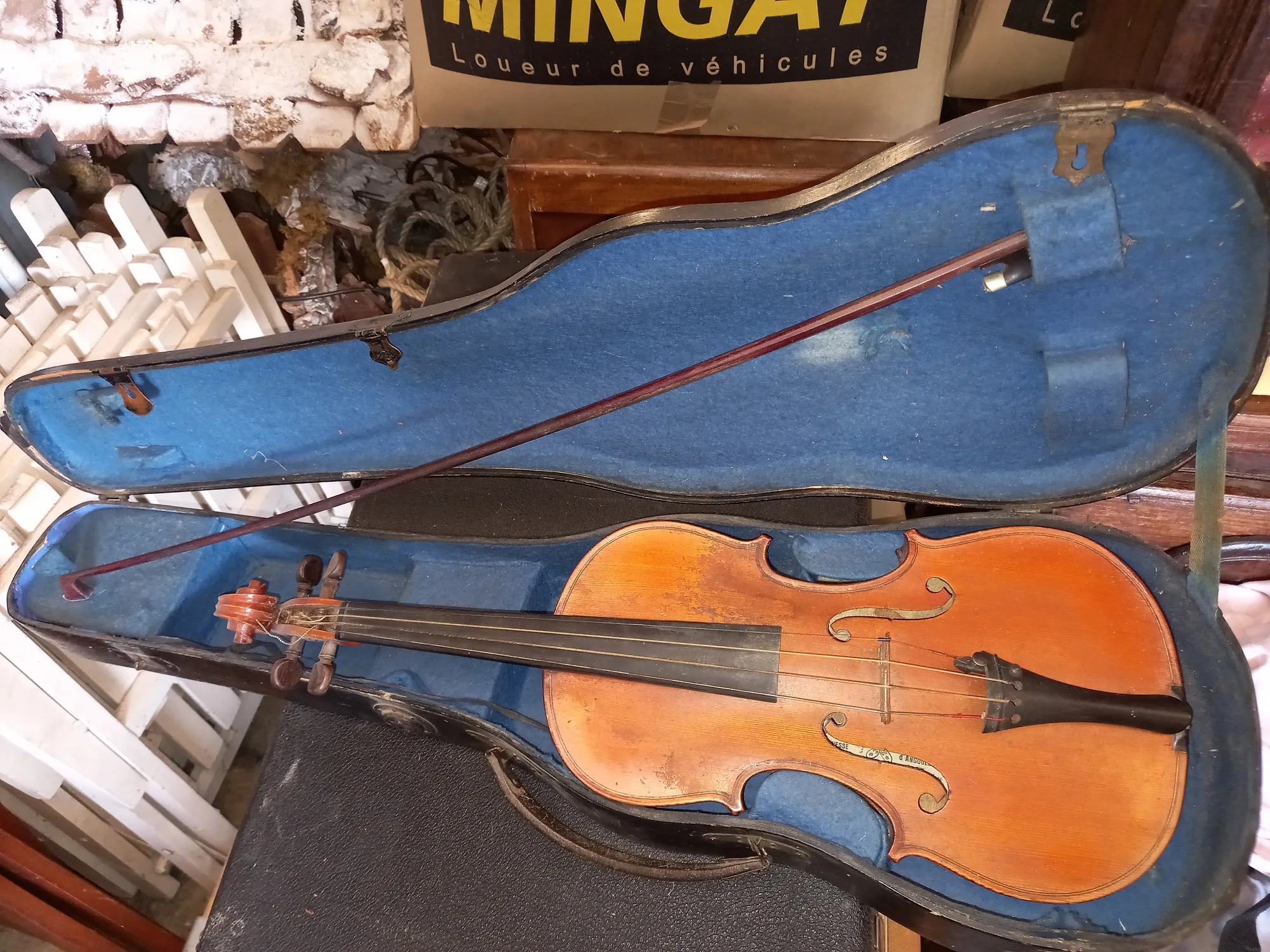 Instrument de musique ancien à vendre chez un antiquaire près de Lyon